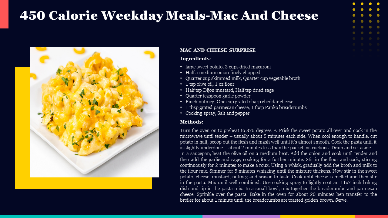 Editable 450 Calorie Weekday Meals-Mac And Cheese Template
